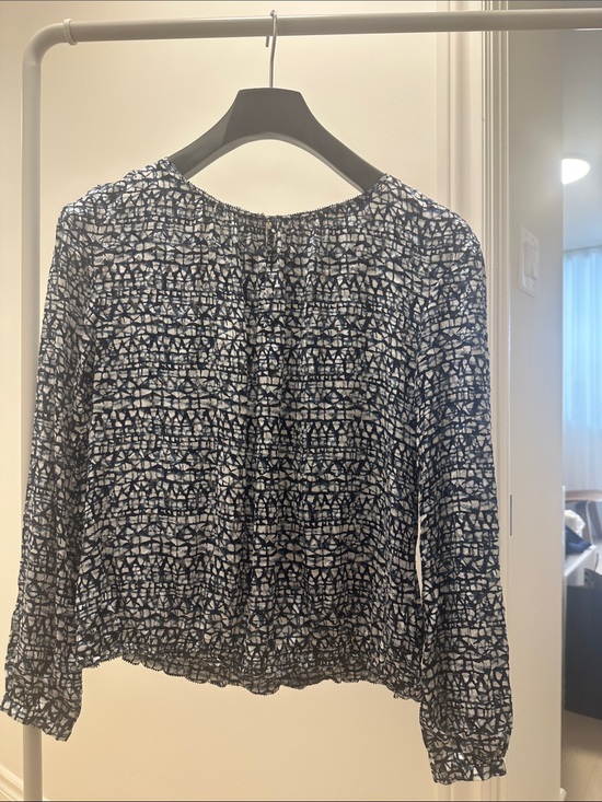Tory Burch Tops - Tory Burch Navy and White Geometric Long-Sleeve Blouse